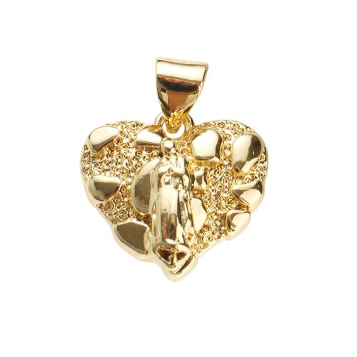 Brass Heart Pendants, real gold plated, DIY, 14x15x3mm, Hole:Approx 7x5mm, Sold By PC