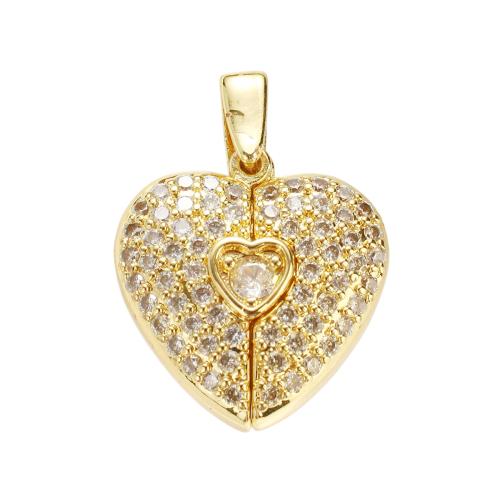 Цирконий Micro Pave латунь подвеска, Латунь, Сердце, плакированный настоящим золотом, DIY & инкрустированное микро кубического циркония, 25x18x5mm, отверстие:Приблизительно 7x5mm, продается PC