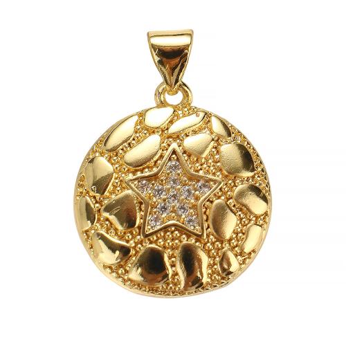 Cubique Pendentif en laiton zircon pavent, Plat rond, Plaqué d'or, DIY & pavé de micro zircon, 18x18x3mm, Trou:Environ 7x5mm, Vendu par PC