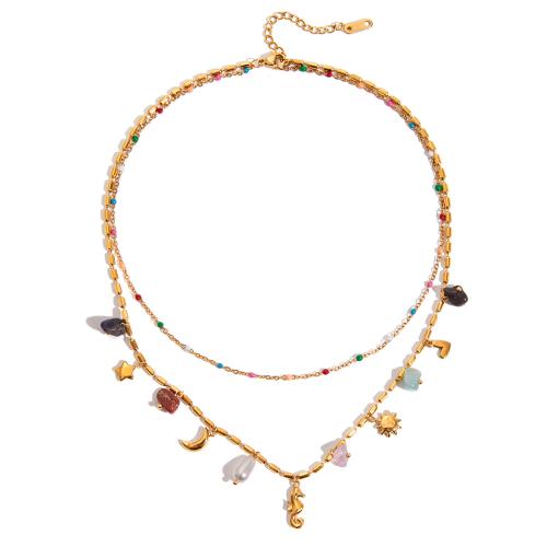 acero inoxidable 304 collar, con Perlas plásticas, chapado en color dorado, para mujer & con diamantes de imitación, Vendido por UD