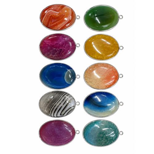 Lace Agate Pendants, Oval, random style & DIY, mixed colors, 30x43.50mm, Hole:Approx 2.5mm, Sold By PC