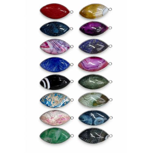 Agate Jewelry Pendants, Lace Agate, Horse Eye, random style & DIY, mixed colors, 44x20mm, Hole:Approx 2.5mm, Sold By PC