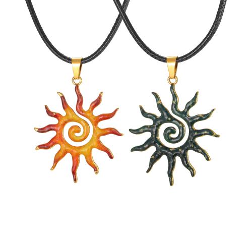 304 Edelstahl Halskette, mit Lederband, mit Verlängerungskettchen von 5cm, Sonne, plattiert, Modeschmuck & unisex, keine, Länge:ca. 60 cm, verkauft von PC