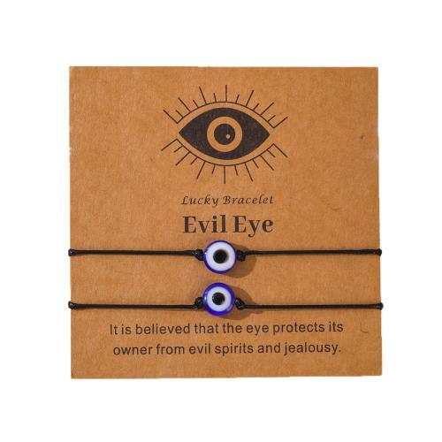 Wax Cord Bracelet, with Resin, Flat Round, handmade, Unisex & evil eye pattern, more colors for choice, Inner Diameter:Approx 80mm, Sold By PC