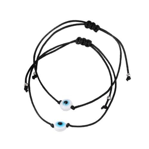Acrylic Bracelet Set, with Polyester Cord, Evil Eye, handmade, 2 pieces & adjustable & for couple, more colors for choice, Inner Diameter:Approx 80mm, Sold By Set