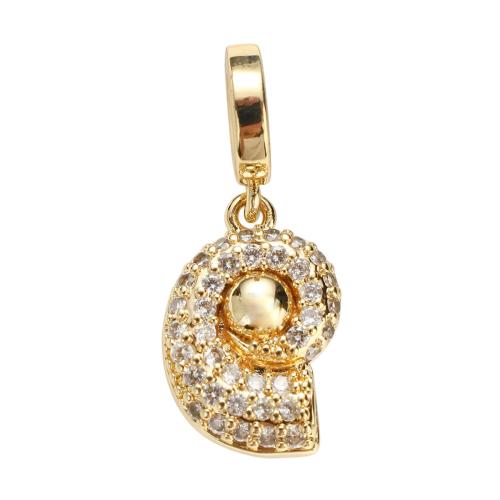 Цирконий Micro Pave латунь подвеска, Латунь, Ракушка, плакированный настоящим золотом, DIY & инкрустированное микро кубического циркония, 18x12x4mm, отверстие:Приблизительно 5mm, продается PC