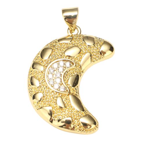 Цирконий Micro Pave латунь подвеска, Латунь, Луна, плакированный настоящим золотом, DIY, 25x19x3mm, отверстие:Приблизительно 7x5mm, продается PC