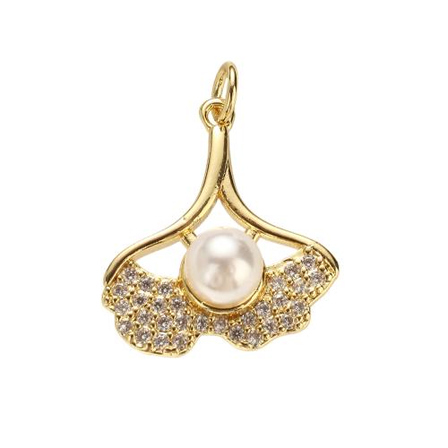 Цирконий Micro Pave латунь подвеска, Латунь, с Пластиковая жемчужина, плакированный настоящим золотом, DIY & инкрустированное микро кубического циркония & отверстие, 21x19x7mm, отверстие:Приблизительно 4mm, продается PC