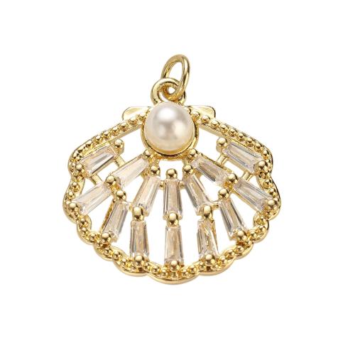 Цирконий Micro Pave латунь подвеска, Латунь, с Пластиковая жемчужина, плакированный настоящим золотом, DIY & инкрустированное микро кубического циркония & отверстие, 22x22x6mm, отверстие:Приблизительно 4mm, продается PC