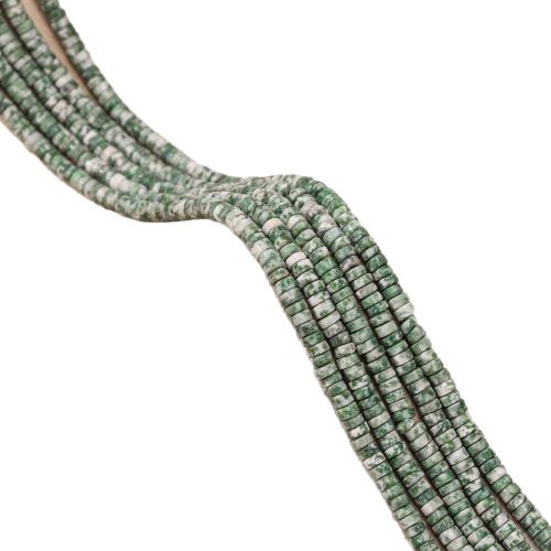 Natural Green Spot Stone Beads, Green Dot Stone, Flat Round, polished, DIY, 2x4mm, Sold Per Approx 38 cm Strand