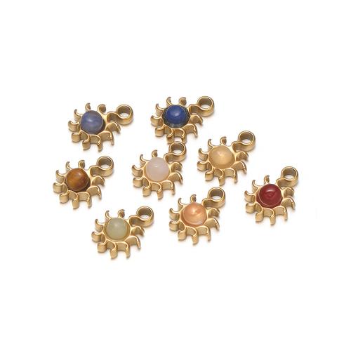 Gemstone Jewelry Pendants, 304 Stainless Steel, with Gemstone, Sun, gold color plated, DIY, more colors for choice, 8mm, 10PCs/Bag, Sold By Bag