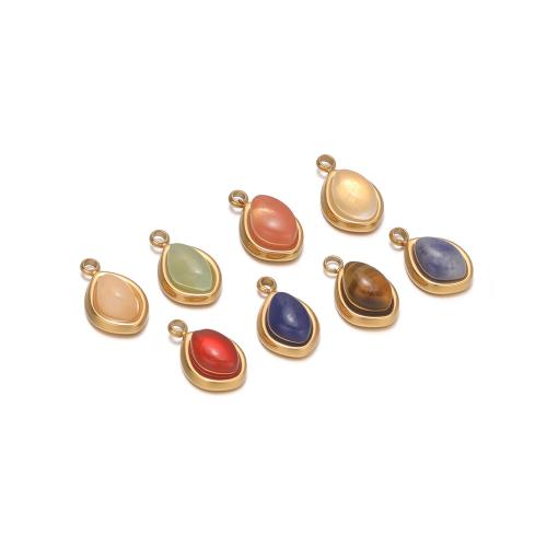 Gemstone Jewelry Pendants, 304 Stainless Steel, with Gemstone, Teardrop, gold color plated, DIY, more colors for choice, 7x12mm, 10PCs/Bag, Sold By Bag