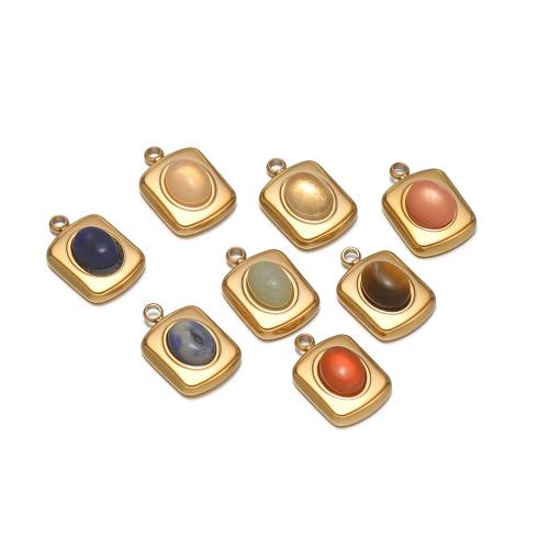 Gemstone Jewelry Pendants, 304 Stainless Steel, with Gemstone, Square, gold color plated, DIY, more colors for choice, 9x13mm, 10PCs/Bag, Sold By Bag