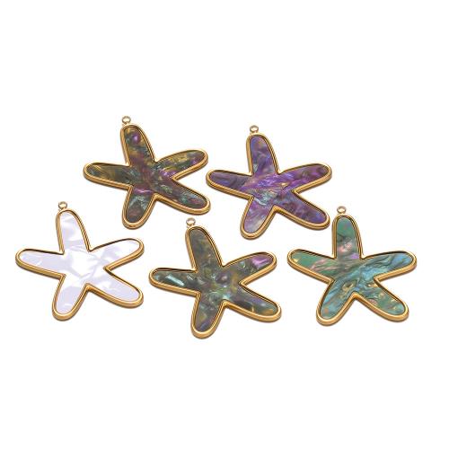 Shell Pendants, 304 Stainless Steel, with Shell, Starfish, gold color plated, DIY & enamel, more colors for choice, 39x44mm, 4PCs/Bag, Sold By Bag