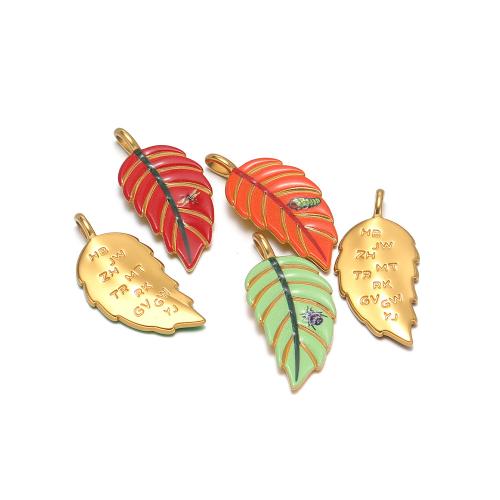 Stainless Steel Pendants, 304 Stainless Steel, Leaf, gold color plated, DIY & enamel, more colors for choice, 14.50x30mm, 4PCs/Bag, Sold By Bag