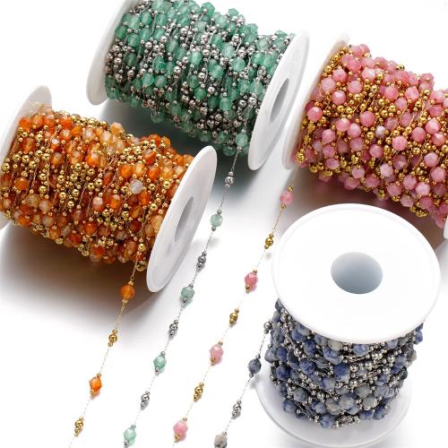 Decorative Beaded Chain, 304 Stainless Steel, with Gemstone, plated, DIY & faceted, more colors for choice, 1m/Bag, Sold By Bag