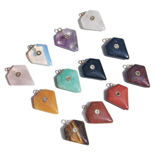 Gemstone Jewelry Pendants, with 304 Stainless Steel, Pentagon, DIY & different materials for choice & with rhinestone, 20x6mm, Sold By PC