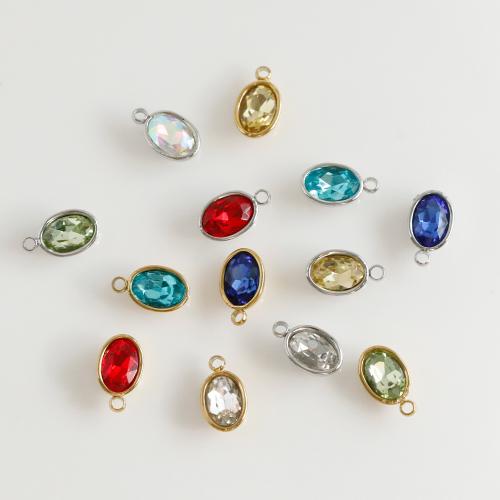 Rhinestone Pendant, 304 Stainless Steel, Oval, Vacuum Ion Plating, DIY & with rhinestone, more colors for choice, 5x9x3mm, Sold By PC