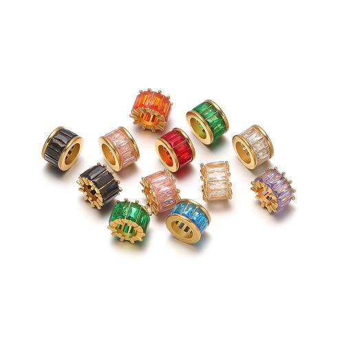 Acier inoxydable Perles Grand Hole, Acier inoxydable 304, Placage de couleur d'or, DIY & pavé de micro zircon, plus de couleurs à choisir, 3PC/sac, Vendu par sac