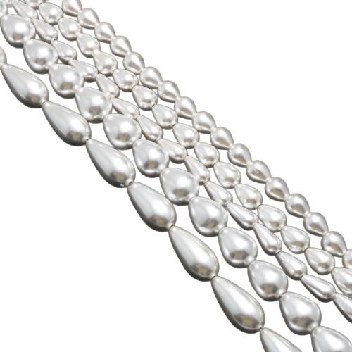 Glass Pearl Beads, Teardrop, DIY & different size for choice & smooth, silver color, Sold By Strand