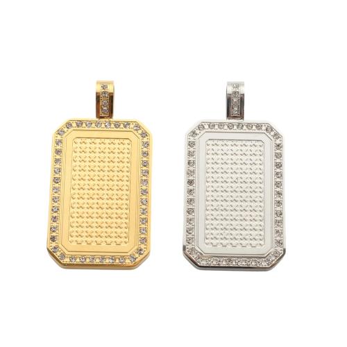 Stainless Steel Tag Charm, 304 Stainless Steel, Rectangle, plated, DIY & with rhinestone, more colors for choice, 45.50x23.60x2.90mm, Sold By PC