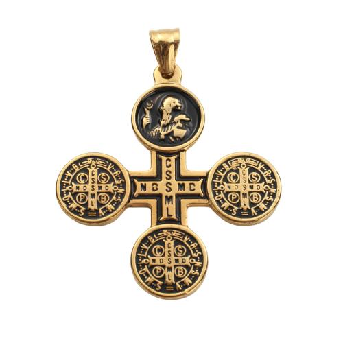 Stainless Steel Cross Pendants, 304 Stainless Steel, gold color plated, DIY & enamel, 50.30x45x2.80mm, Sold By PC