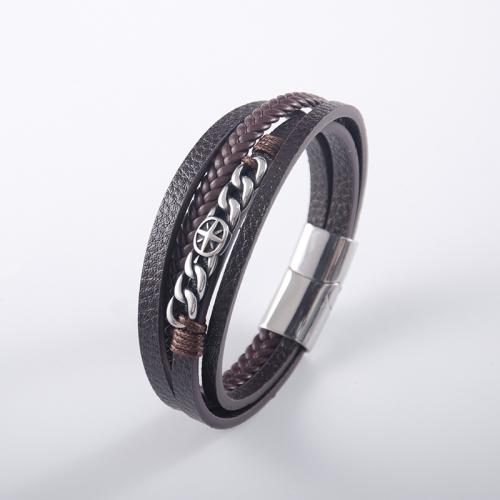 Bracelets cordon PU, acier inoxydable, avec cuir PU, Vendu par PC