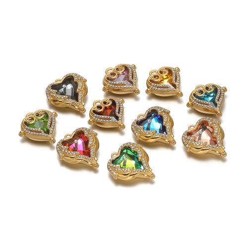 Rhinestone Pendant, 304 Stainless Steel, with Glass, Heart, Vacuum Ion Plating, DIY & with rhinestone, more colors for choice, 10PCs/Bag, Sold By Bag