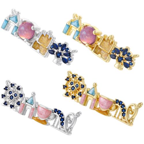 Colgantes de latón de imitación de diamante, metal, Castillo, chapado, Bricolaje & diferentes estilos para la opción & esmalte & con diamantes de imitación, Vendido por UD