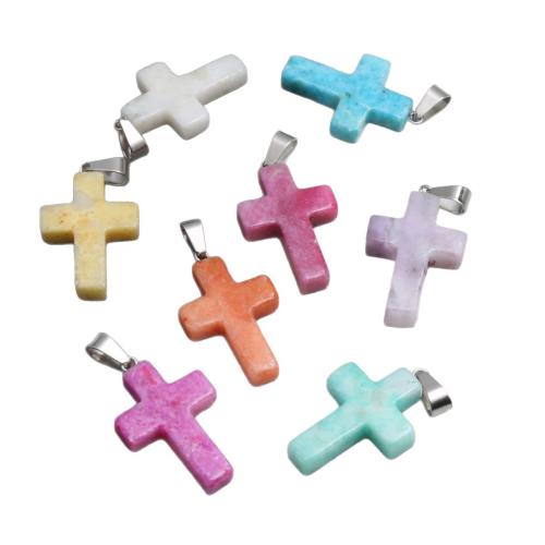 Gemstone Jewelry Pendants, Natural Stone, with 304 Stainless Steel, Cross, dyed & DIY, more colors for choice, 25x18x5mm, Sold By PC