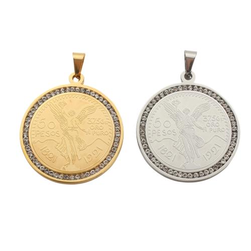 Stainless Steel Pendants, 304 Stainless Steel, Flat Round, plated, DIY & with rhinestone, more colors for choice, 45.10x39.90x2.40mm, Sold By PC