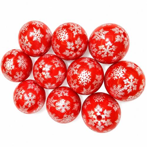 Perle acrylique, Rond, impression, Conception de Noël & DIY, rouge, 20mm, Vendu par PC