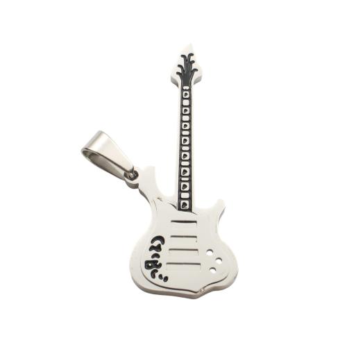 Stainless Steel Pendants, 304 Stainless Steel, Guitar, DIY & enamel, original color, 47.40x18.30x2.90mm, Sold By PC