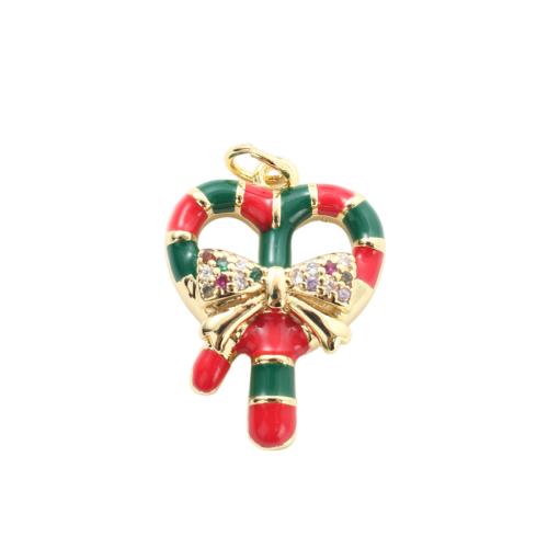 Cúbicos Circonia Colgante Latón Micro pavimenta, metal, chapado en color dorado, Diseño de Navidad & Bricolaje & micro arcilla de zirconia cúbica & esmalte, 21.60x15.80x5mm, Vendido por UD