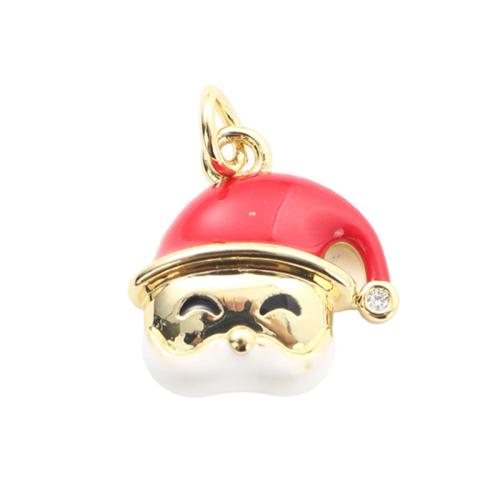 Cubic Zirconia Micro Pave Brass Pendants, Santa Claus, gold color plated, Christmas Design & DIY & micro pave cubic zirconia & enamel, 15x14.40x4.30mm, Sold By PC