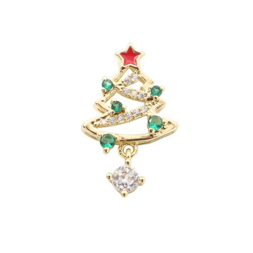 Cubic Zirconia Micro Pave Brass Pendants, Christmas Tree, gold color plated, Christmas Design & DIY & micro pave cubic zirconia & enamel, 24x14.50x4.20mm, Sold By PC