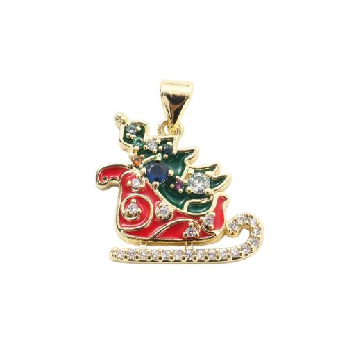Cubic Zirconia Micro Pave Brass Pendants, gold color plated, Christmas Design & DIY & micro pave cubic zirconia & enamel, 17.30x18.60x2.90mm, Sold By PC