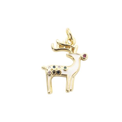 Cubic Zirconia Micro Pave Brass Pendants, Christmas Reindeer, gold color plated, Christmas Design & DIY & micro pave cubic zirconia & enamel, 17.90x14.60x2.30mm, Sold By PC