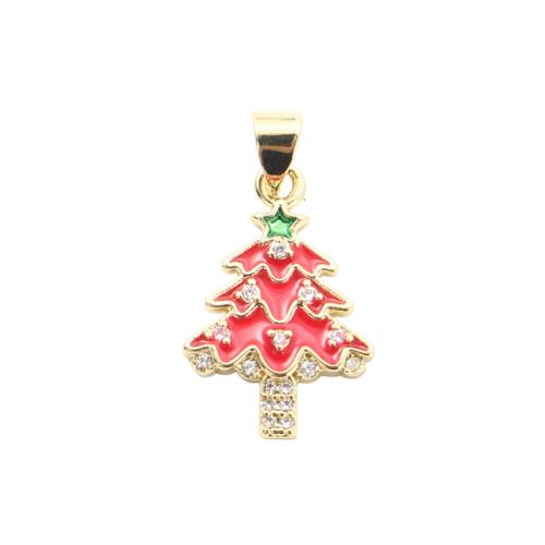 Cubic Zirconia Micro Pave Brass Pendants, Christmas Tree, gold color plated, Christmas Design & DIY & micro pave cubic zirconia & enamel, 20x13.50x3mm, Sold By PC