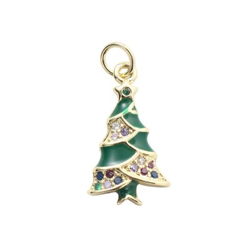 Cubic Zirconia Micro Pave Brass Pendants, Christmas Tree, gold color plated, Christmas Design & DIY & micro pave cubic zirconia & enamel, 19.40x11x3.30mm, Sold By PC