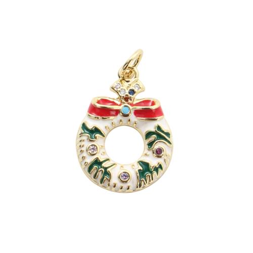 Cubique Pendentif en laiton zircon pavent, Placage de couleur d'or, Conception de Noël & DIY & pavé de micro zircon & émail, 19.10x14.30x2.80mm, Vendu par PC