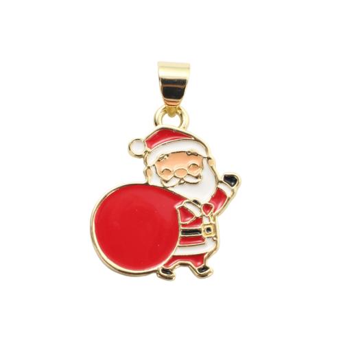 Bijoux pendentifs en laiton, le père noël, Placage de couleur d'or, Conception de Noël & DIY & émail, 19.50x16.20x1.40mm, Vendu par PC