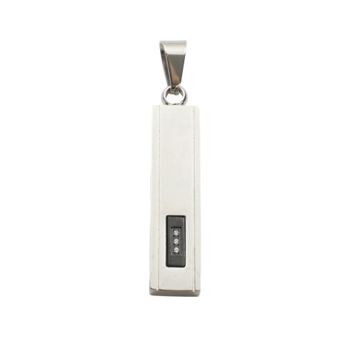 Stainless Steel Pendants, 304 Stainless Steel, Rectangle, DIY & with rhinestone, 39.50x8.80x3.90mm, Sold By PC