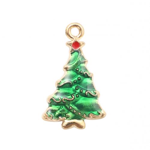 Pendentifs Noël en alliage de zinc, arbre de noël, Placage de couleur d'or, DIY & émail, 23.90x14.20x2.30mm, Vendu par PC