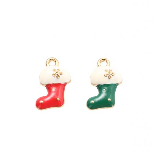 Pendentifs Noël en alliage de zinc, chaussette de noël, Placage de couleur d'or, DIY & émail, plus de couleurs à choisir, 16.30x12.20x3.40mm, Vendu par PC