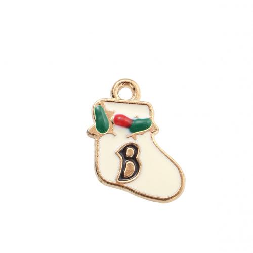 Pendentifs Noël en alliage de zinc, chaussette de noël, Placage de couleur d'or, DIY & émail, 20x17.50x2.20mm, Vendu par PC