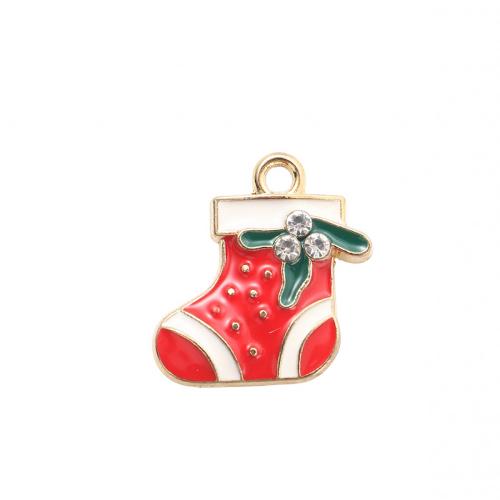 Pendentifs Noël en alliage de zinc, chaussette de noël, Placage de couleur d'or, DIY & émail, 17.50x17x2.50mm, Vendu par PC