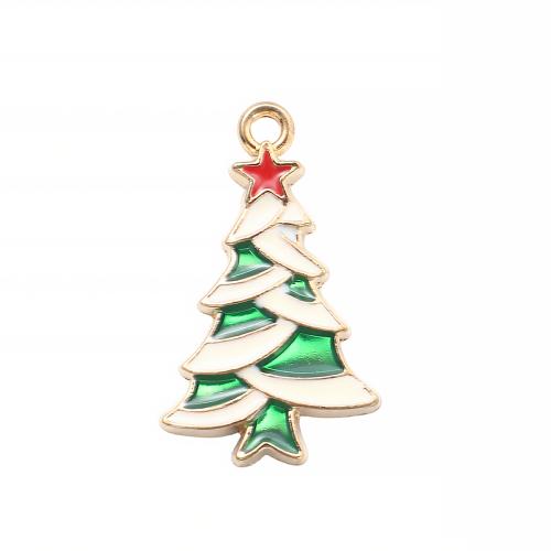 Pendentifs Noël en alliage de zinc, arbre de noël, Placage de couleur d'or, DIY & émail, 26.30x15.80x2.60mm, Vendu par PC