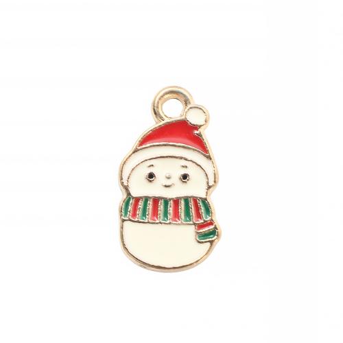 Pendentifs Noël en alliage de zinc, bonhomme de neige, Placage de couleur d'or, Conception de Noël & DIY & émail, 20.30x11.10x1.30mm, Vendu par PC