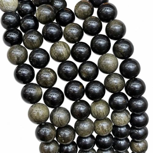 Perles bijoux en pierres gemmes, or Obsidian, Rond, DIY, 18mm, Vendu par Environ 38 cm brin